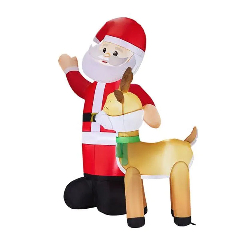 6.3FT Lighted Christmas Inflatable Decoration, Inflatable Santa and Reindeer, Funny Blow up Yard Decorations with Built-In LED Lights for Holiday Party Front Yard Lawn Garden Decor