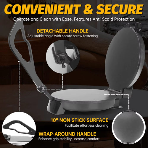 Load image into Gallery viewer, Compact 10'' Roti Maker Machine, Electric Tortilla Press with Detachable Handle, Chapati Maker Machine, Burrito Maker, Prensa Pa
