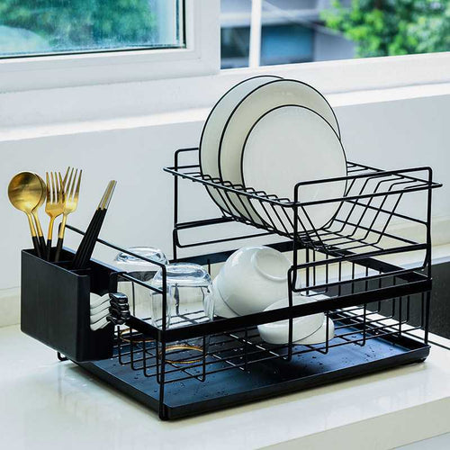 Load image into Gallery viewer, wholesale sink draining double tier metal wire kitchen dish storage rack for kitchen
