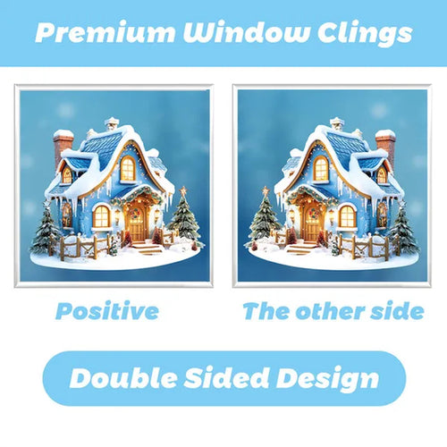 Load image into Gallery viewer, 9 Sheets Christmas Window Clings Blue Theme Santa Claus Reindeer Snowman Snowflake Pattern Window Decal Reusable Double Sided Static Stickers for Holiday Winter Xmas Party Decoration
