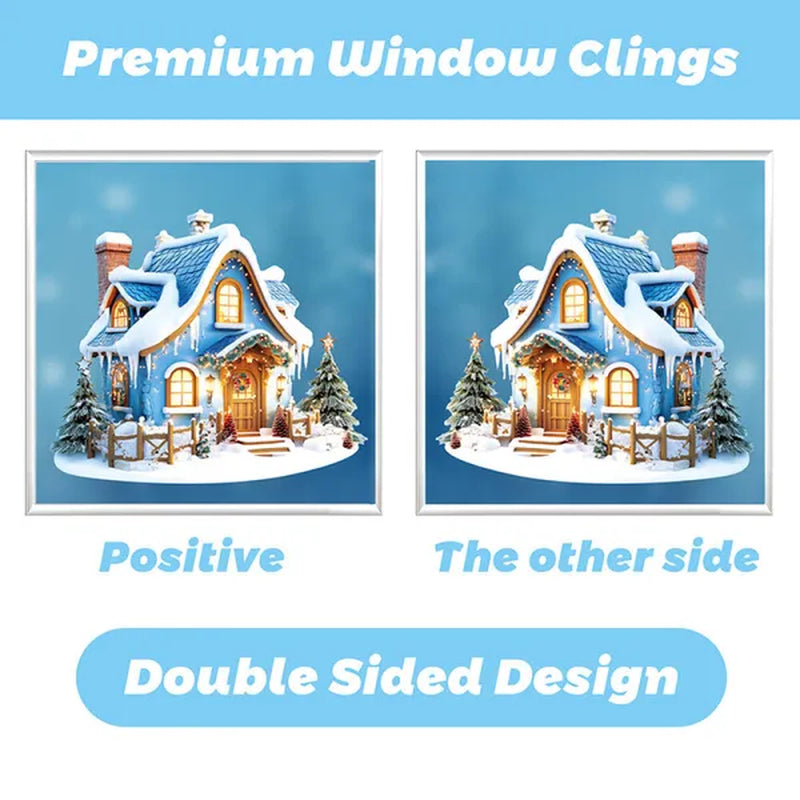 9 Sheets Christmas Window Clings Blue Theme Santa Claus Reindeer Snowman Snowflake Pattern Window Decal Reusable Double Sided Static Stickers for Holiday Winter Xmas Party Decoration