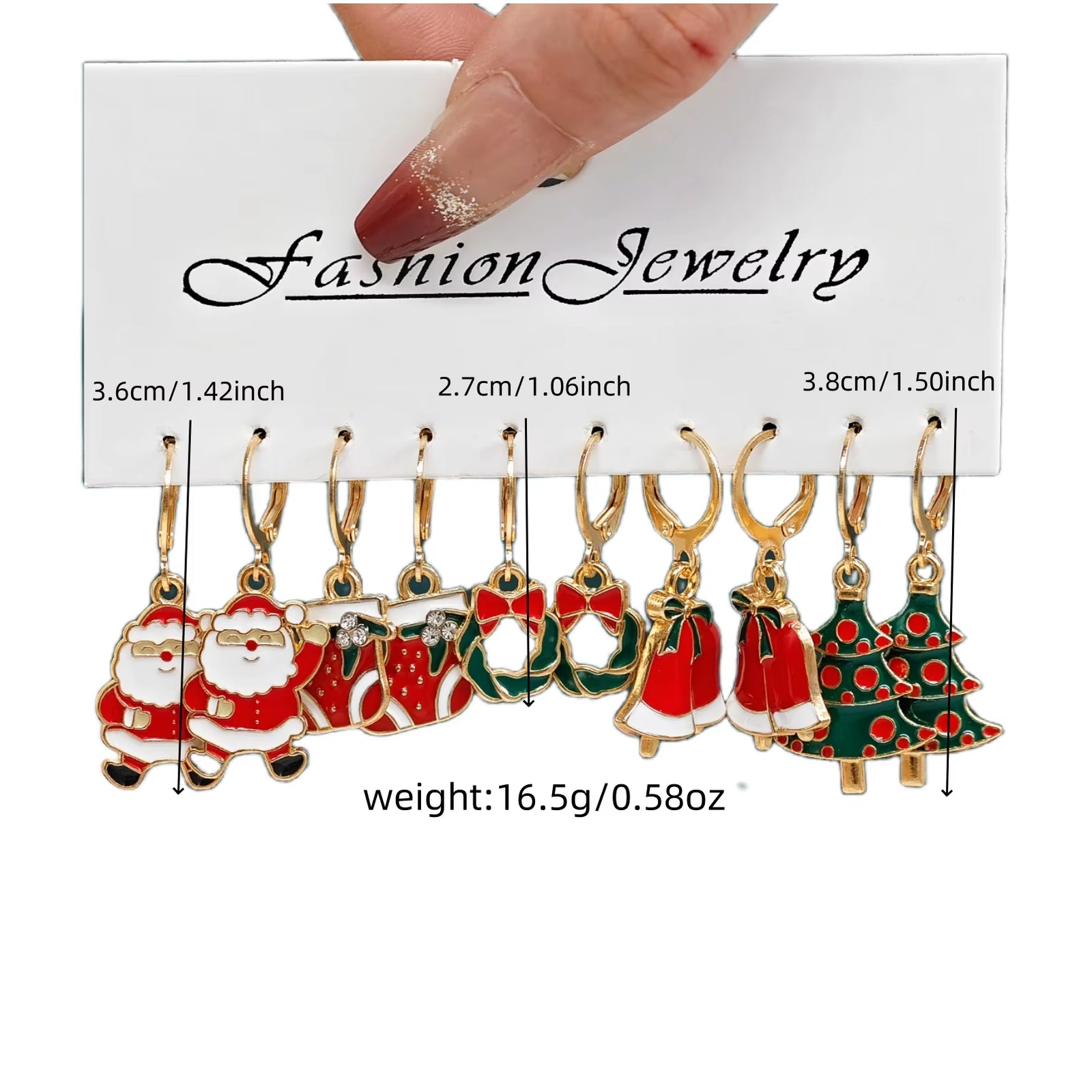 10Pcs Christmas Alloy Earrings Christmas Hat Colorful Star Diamond Studded Christmas Tree Reindeer Gingerbread Man Earrings