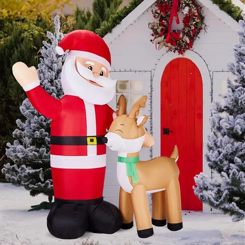 Load image into Gallery viewer, 6.3FT Lighted Christmas Inflatable Decoration, Inflatable Santa and Reindeer, Funny Blow up Yard Decorations with Built-In LED Lights for Holiday Party Front Yard Lawn Garden Decor
