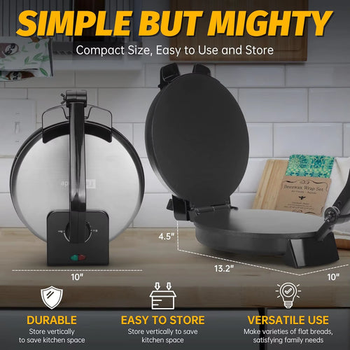 Load image into Gallery viewer, Compact 10'' Roti Maker Machine, Electric Tortilla Press with Detachable Handle, Chapati Maker Machine, Burrito Maker, Prensa Pa
