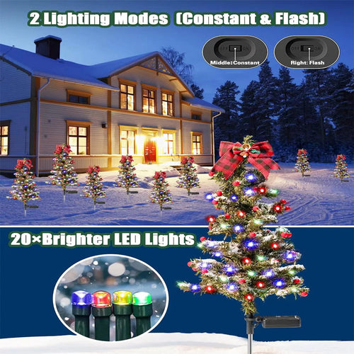 Load image into Gallery viewer, Waterproof Outdoor Christmas Decorations Solar Christmas Tree 2 Modes Yard Stake Christmas Pathway Light for Garden Yard Decor
