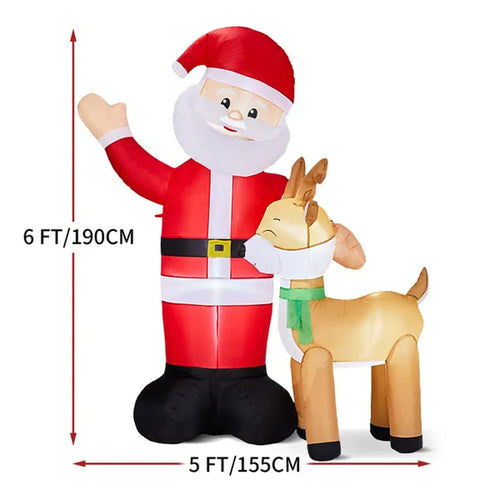 Load image into Gallery viewer, 6.3FT Lighted Christmas Inflatable Decoration, Inflatable Santa and Reindeer, Funny Blow up Yard Decorations with Built-In LED Lights for Holiday Party Front Yard Lawn Garden Decor
