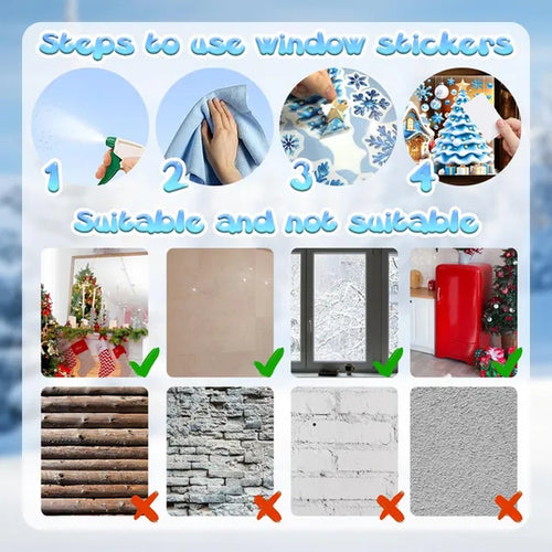 Load image into Gallery viewer, 9 Sheets Christmas Window Clings Blue Theme Santa Claus Reindeer Snowman Snowflake Pattern Window Decal Reusable Double Sided Static Stickers for Holiday Winter Xmas Party Decoration

