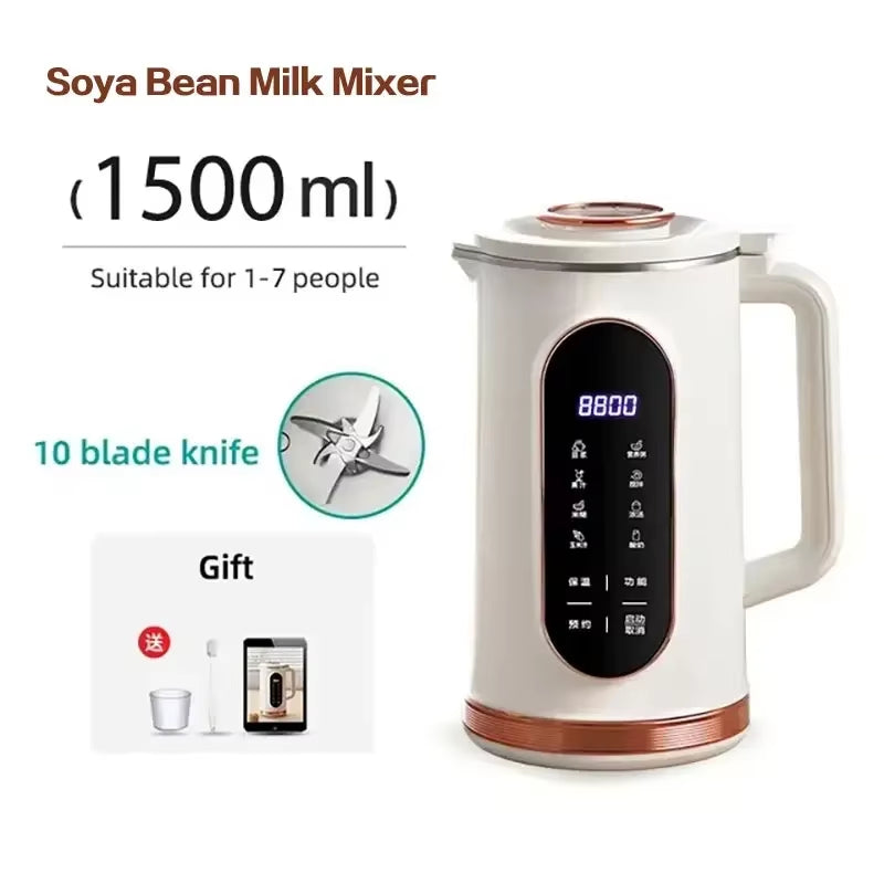 TINSOL 1500Ml Multifunctional Wall Breaker 10 Blade Blender 304 Stainless Steel Inner Soymilk Maker Breakfast Machine