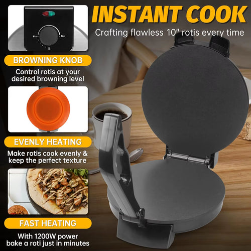 Load image into Gallery viewer, Compact 10'' Roti Maker Machine, Electric Tortilla Press with Detachable Handle, Chapati Maker Machine, Burrito Maker, Prensa Pa
