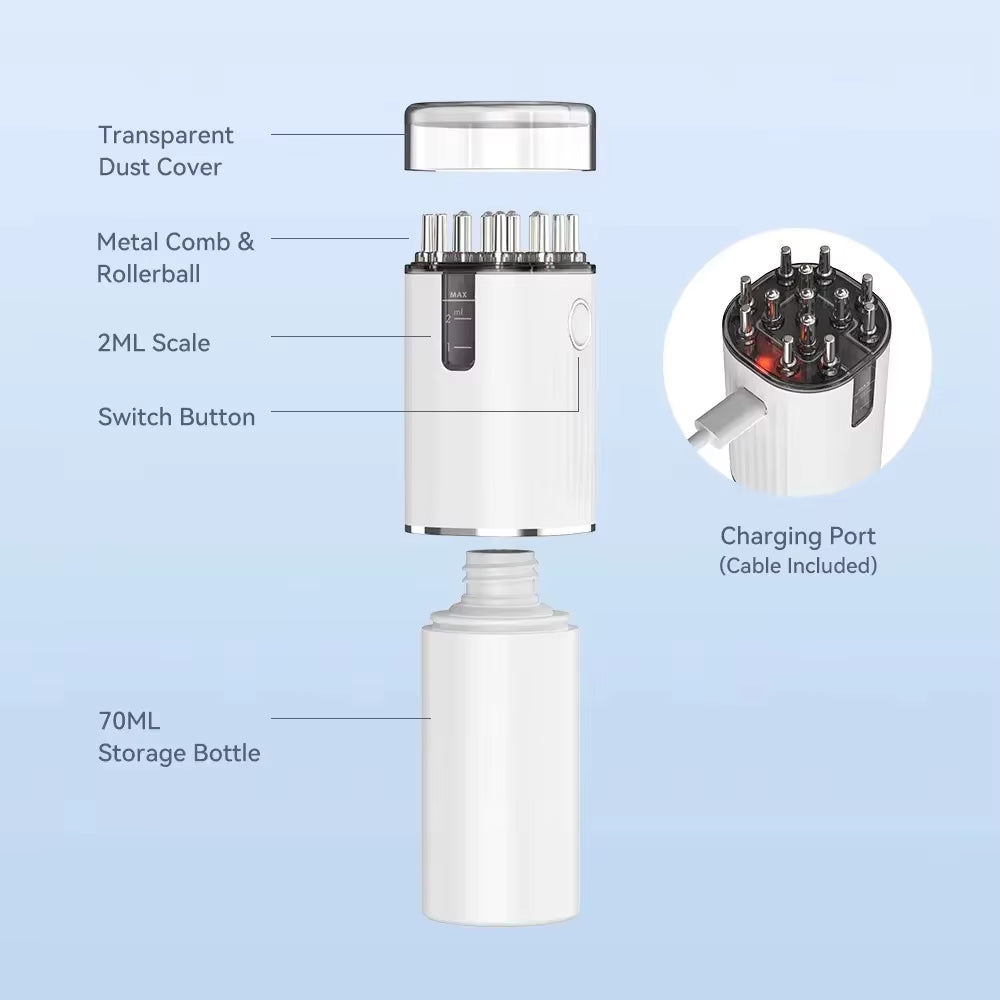 3 in 1 Electric Vibrating Hair Oil Applicator&Scalp Massager Red Lights with 70Ml Storage Hair Treatment Growth Applicator