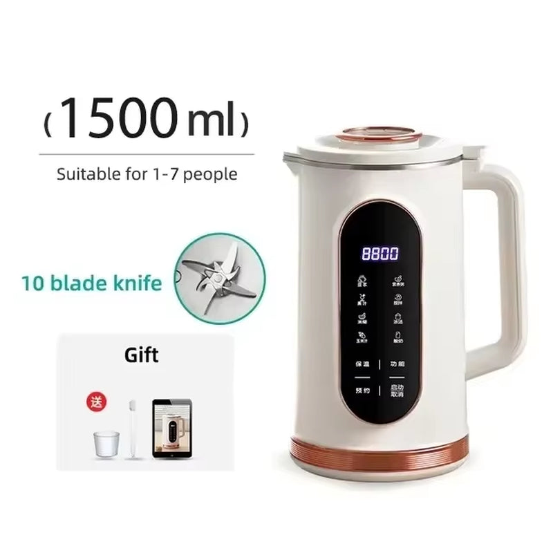 TINSOL 1500Ml Multifunctional Wall Breaker 10 Blade Blender 304 Stainless Steel Inner Soymilk Maker Breakfast Machine