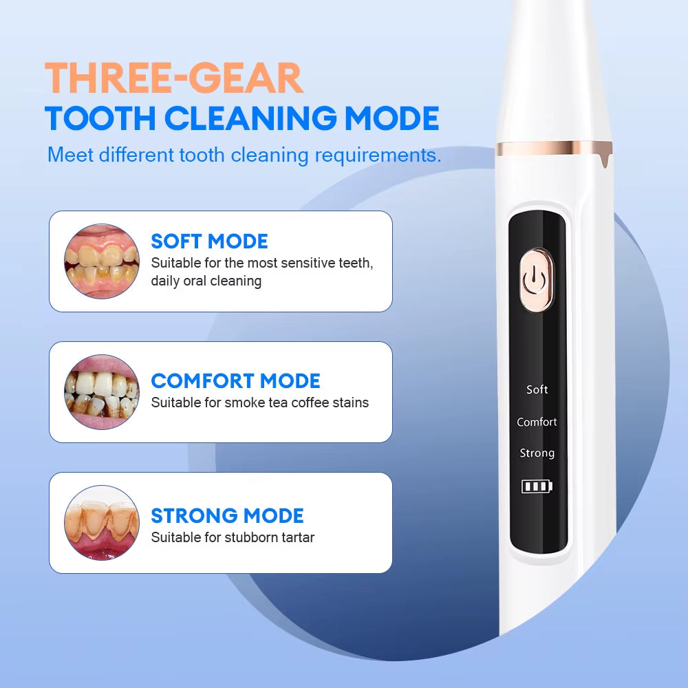 Ultrasonic Dental Scaler 3 Modes Oral Care Tartar Removal Calculus Remover Tooth Stain Cleaner Whitening Tool for Home Use