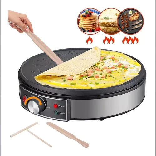 Electric Crepe Maker Machine Pancake Machine with Non-Stick Griddle Batter Spreader Crepes Maker 1000W Kitchen Cooking Tools